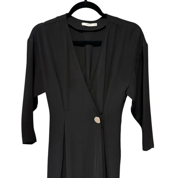 Mango Kimono Wrap Black V-Neck 3/4 Sleeve Single Button Midi Dress XS - Picture 3 of 6